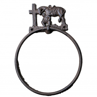 56476- CAST IRON COWBOY KNEELING TOWEL RING HOLDER